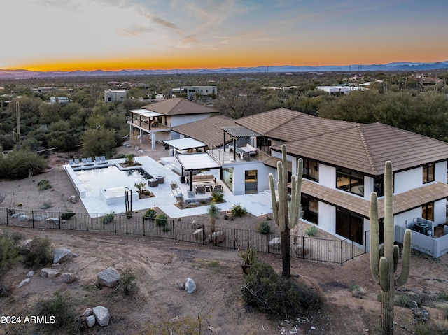 view of aerial view at dusk