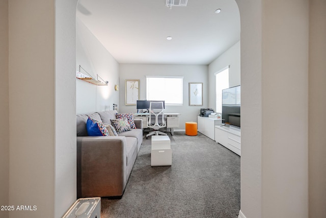 living room with carpet floors