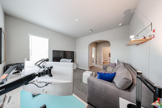 living room with carpet flooring