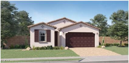 19308 W Marissa Dr, Litchfield Park, AZ 85340 - mediterranean / spanish-style home with an attached garage, driveway, and stucco siding