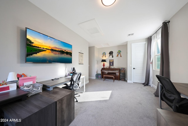 view of carpeted home office