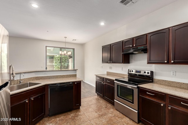 1255 S Rialto Unit 115, Mesa, AZ 85209 - kitchen featuring stainless steel electric range, dishwasher, under cabinet range hood, a chandelier, and light countertops