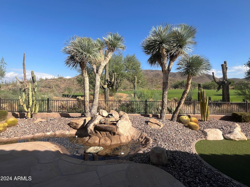 view of yard featuring a mountain view