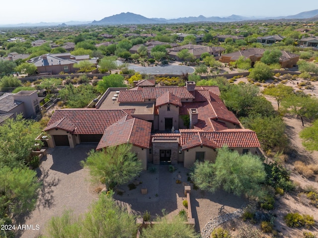 birds eye view of property featuring a residential view and a mountain view