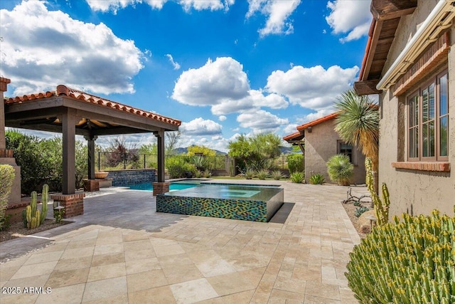 37440 N 104th Pl, Scottsdale, AZ 85262 - view of swimming pool featuring a gazebo, a patio, a fenced backyard, and a pool with connected hot tub