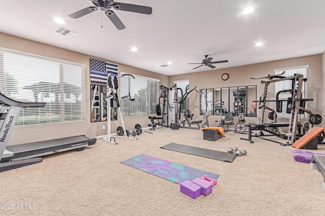 19427 W Colter St, Litchfield Park, AZ 85340 - gym with ceiling fan, carpet floors, recessed lighting, and baseboards