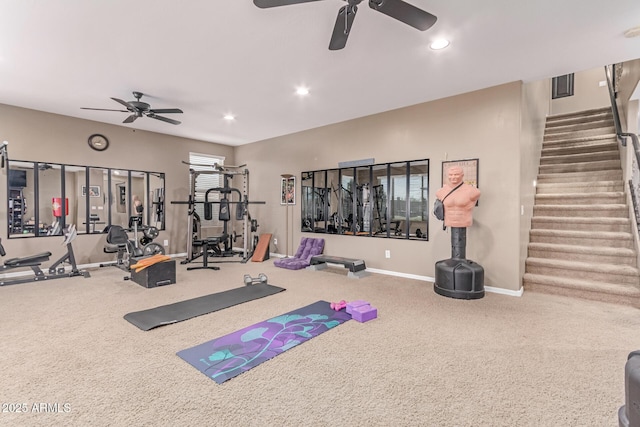 19427 W Colter St, Litchfield Park, AZ 85340 - exercise room with a ceiling fan, baseboards, carpet, and recessed lighting