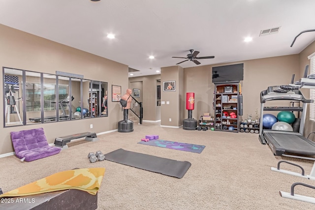 19427 W Colter St, Litchfield Park, AZ 85340 - workout room with carpet flooring, a ceiling fan, baseboards, and recessed lighting