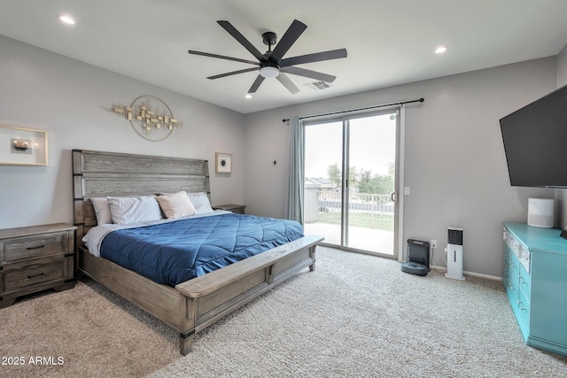 2210 W Goldmine Mountain Dr, Queen Creek, AZ 85144 - carpeted bedroom with recessed lighting, visible vents, access to outside, and baseboards