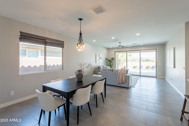 2680 E Daniel Dr, Gilbert, AZ 85298 - dining space with ceiling fan, recessed lighting, and light tile patterned floors