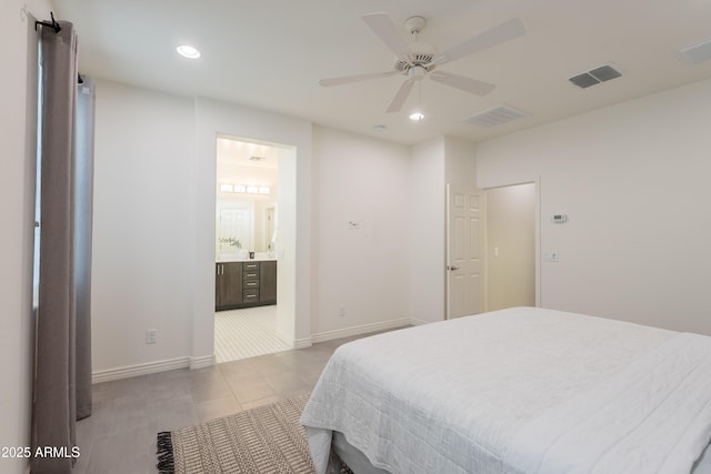 2680 E Daniel Dr, Gilbert, AZ 85298 - bedroom featuring recessed lighting, ensuite bath, and ceiling fan