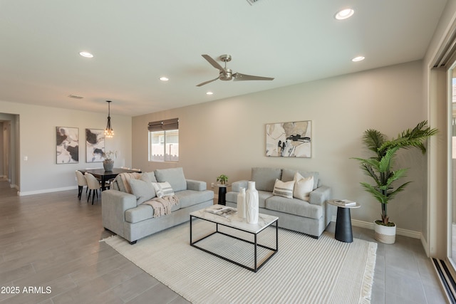 2680 E Daniel Dr, Gilbert, AZ 85298 - living area with recessed lighting, ceiling fan, and wood finished floors