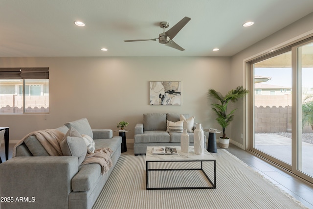 2680 E Daniel Dr, Gilbert, AZ 85298 - living room featuring healthy amount of natural light, recessed lighting, and ceiling fan
