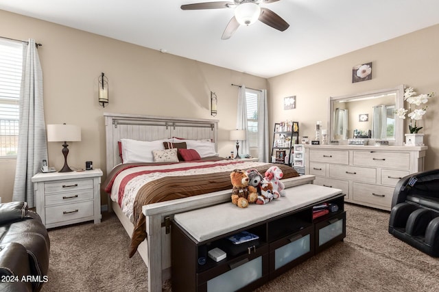 bedroom featuring carpet floors and ceiling fan