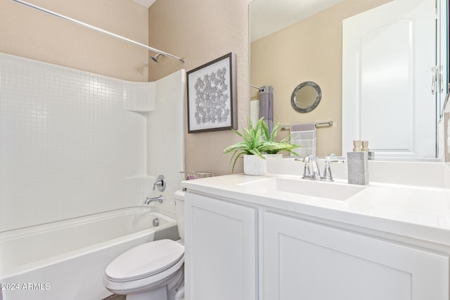 full bathroom with vanity, toilet, and bathing tub / shower combination