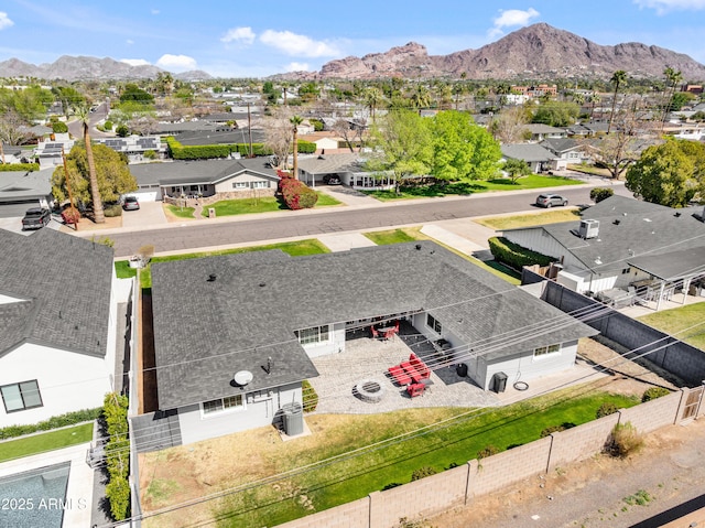 aerial view with a mountain view and a residential view