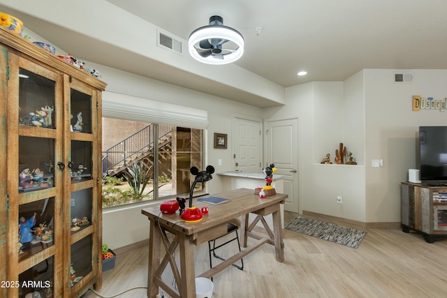 office area featuring light hardwood / wood-style floors