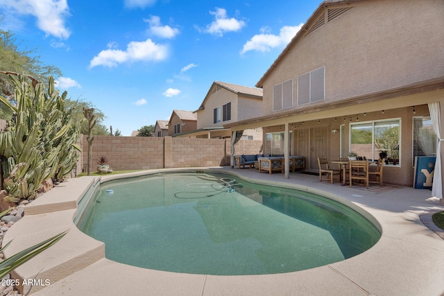 1264 S Sierra St, Gilbert, AZ 85296 - view of swimming pool featuring a fenced backyard, a patio area, and an outdoor hangout area