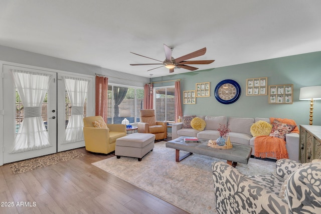 1264 S Sierra St, Gilbert, AZ 85296 - living room featuring a ceiling fan, wood finished floors, and french doors