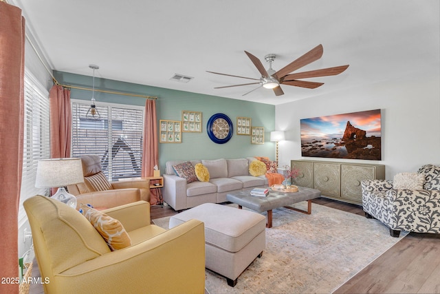 1264 S Sierra St, Gilbert, AZ 85296 - living area with wood finished floors and a ceiling fan