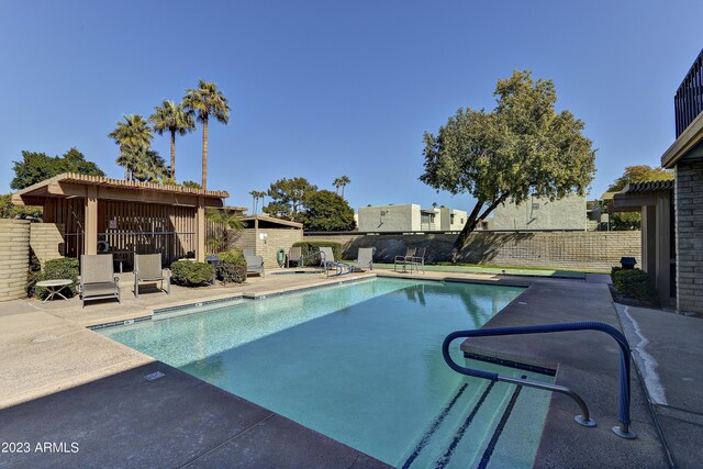 view of pool featuring a patio