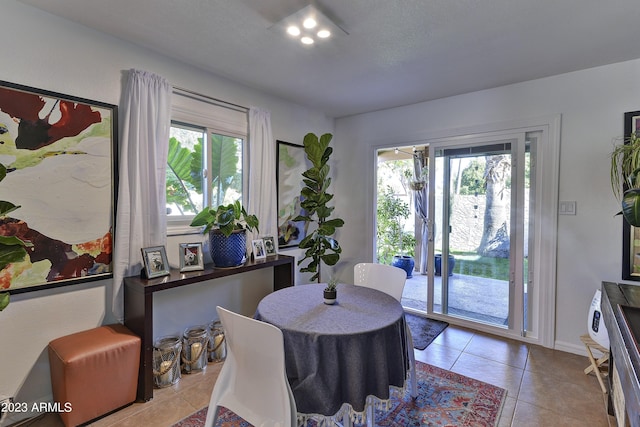 tiled dining space with a healthy amount of sunlight