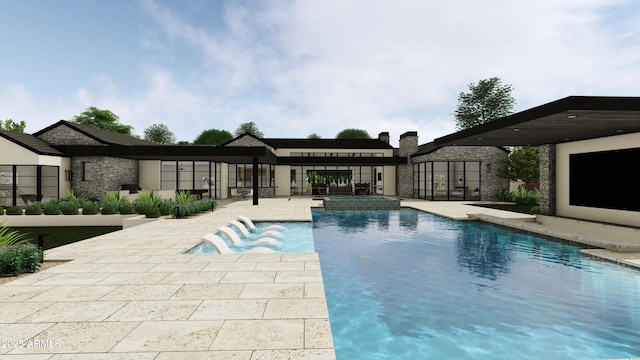 view of pool featuring a patio area and an in ground hot tub