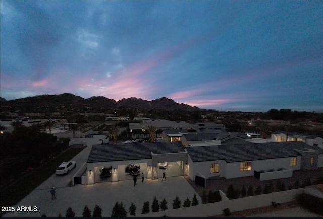 bird's eye view featuring a mountain view and a residential view