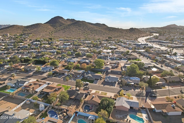 drone / aerial view featuring a mountain view