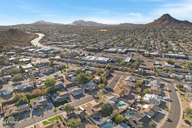 drone / aerial view featuring a mountain view