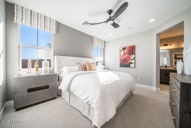 12239 W Caraveo Pl, Peoria, AZ 85383 - bedroom with carpet floors, baseboards, a ceiling fan, ensuite bathroom, and recessed lighting