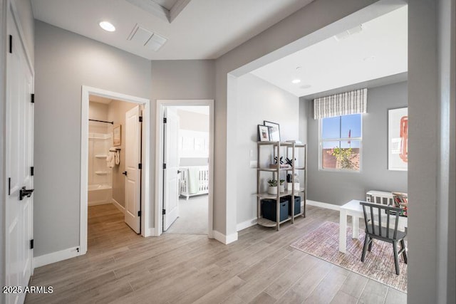 12239 W Caraveo Pl, Peoria, AZ 85383 - home office featuring light wood-style flooring, baseboards, and recessed lighting