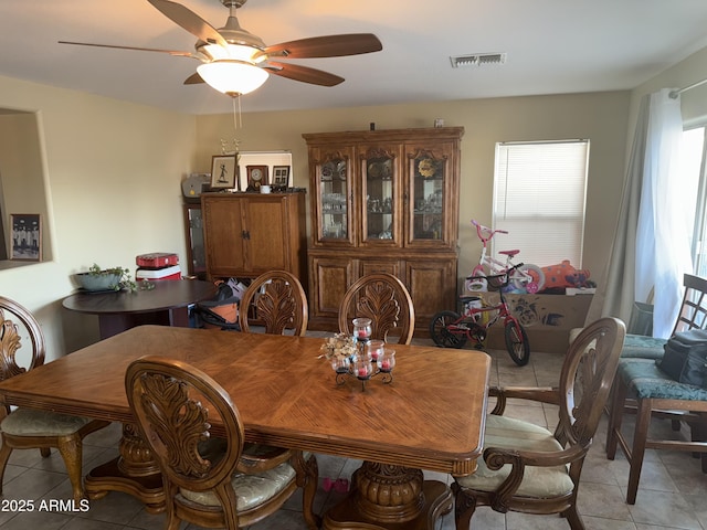 1206 W Pinkley Ave, Coolidge, AZ 85128 - dining area with light tile patterned floors, visible vents, and ceiling fan