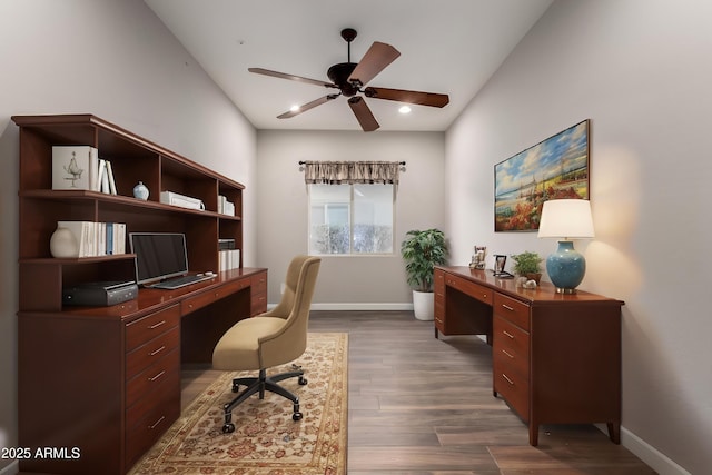 13448 W Miner Trl, Peoria, AZ 85383 - office space with a ceiling fan, dark wood-type flooring, and baseboards