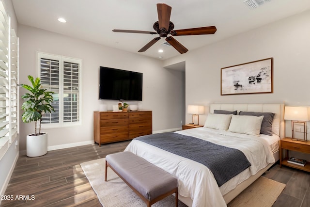 13448 W Miner Trl, Peoria, AZ 85383 - bedroom featuring baseboards, recessed lighting, wood finished floors, and ceiling fan