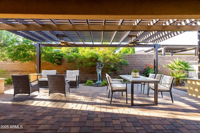 13448 W Miner Trl, Peoria, AZ 85383 - fenced backyard featuring outdoor dining area, a pergola, and a patio