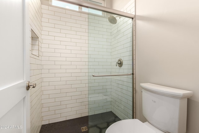 bathroom with toilet and walk in shower