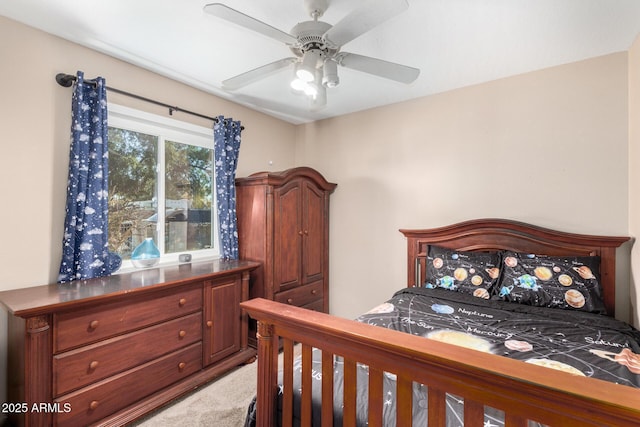 bedroom with carpet flooring and ceiling fan