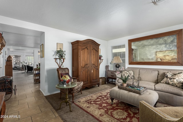 view of tiled living room