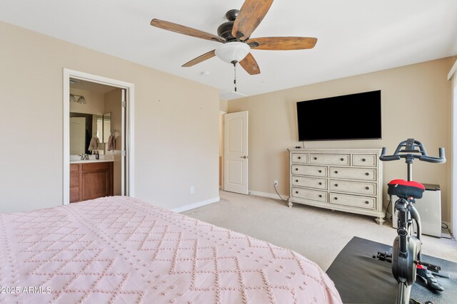 2150 W Alameda Rd Unit 1313, Phoenix, AZ 85085 - bedroom featuring light colored carpet, baseboards, ensuite bath, and ceiling fan
