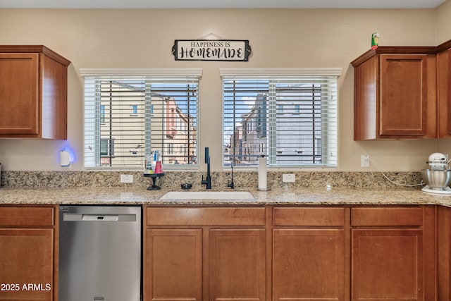 2150 W Alameda Rd Unit 1313, Phoenix, AZ 85085 - kitchen with dishwasher, a sink, brown cabinets, and light stone countertops