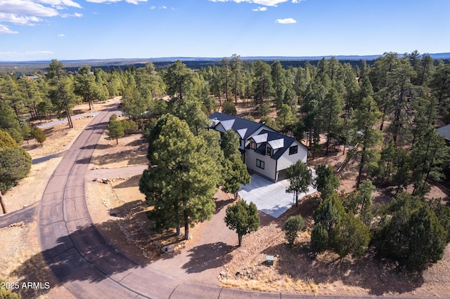 bird's eye view with a view of trees