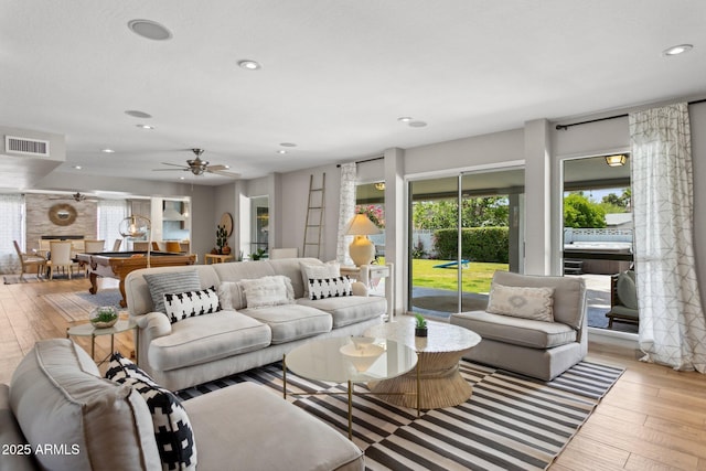 14802 N 3rd Ave, Phoenix, AZ 85023 - living area featuring visible vents, recessed lighting, ceiling fan, and hardwood / wood-style flooring