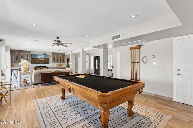 14802 N 3rd Ave, Phoenix, AZ 85023 - recreation room featuring visible vents, a ceiling fan, recessed lighting, billiards, and light wood finished floors