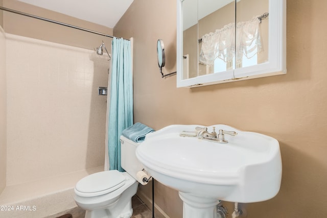 bathroom with sink, a shower with curtain, and toilet