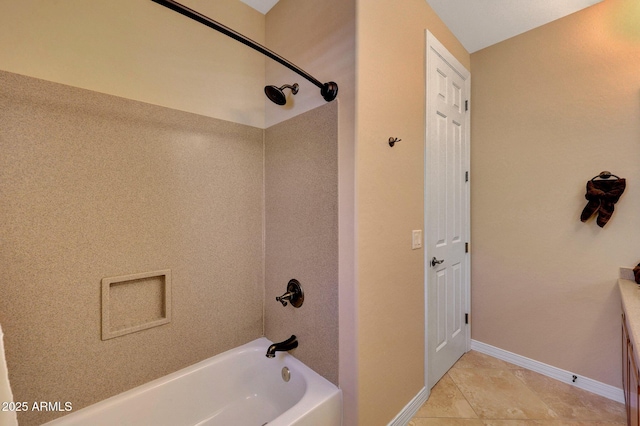 bathroom featuring bathtub / shower combination, baseboards, and tile patterned floors