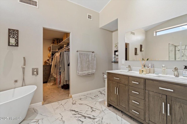 full bathroom with visible vents, marble finish floor, and a sink