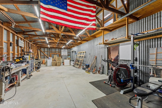 garage with metal wall