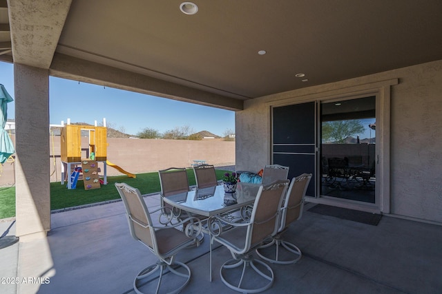 view of patio / terrace featuring a playground