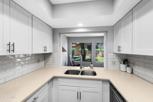 347 Leisure World, Mesa, AZ 85206 - kitchen featuring a sink, light countertops, recessed lighting, white cabinets, and tasteful backsplash